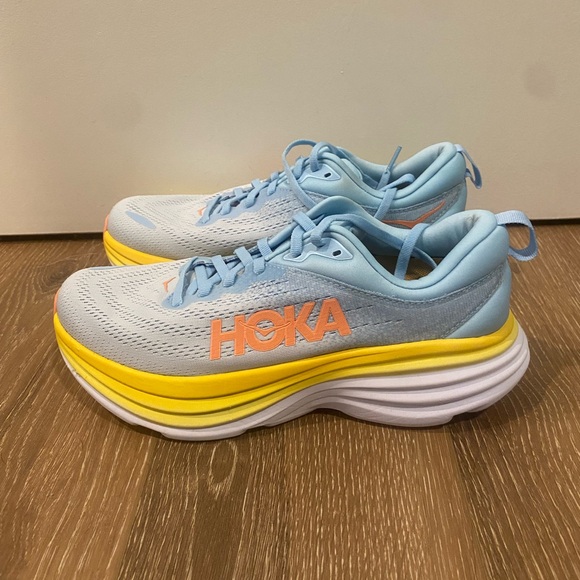 Hoka Shoes - Hoka Bondi 8 Women Gym Shoes - Light Blue/Yellow/Orange